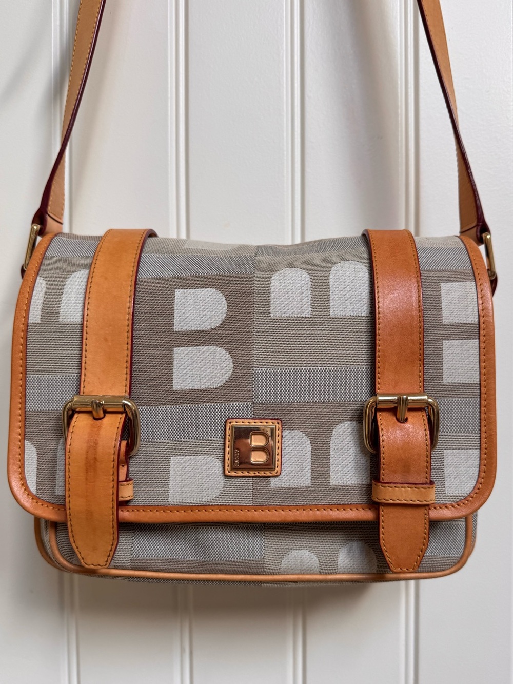 Y2K Bally Signature B-Monogram Canvas Satchel Shoulder bag with Leather Trim - Picture 1 of 9